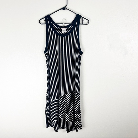 CABI ATC Wink Black White Striped High Low Hem Sleeveless Dress #5946 Size Large - Picture 1 of 8